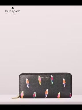 kate spade Black Parrot Print Zip Wallet